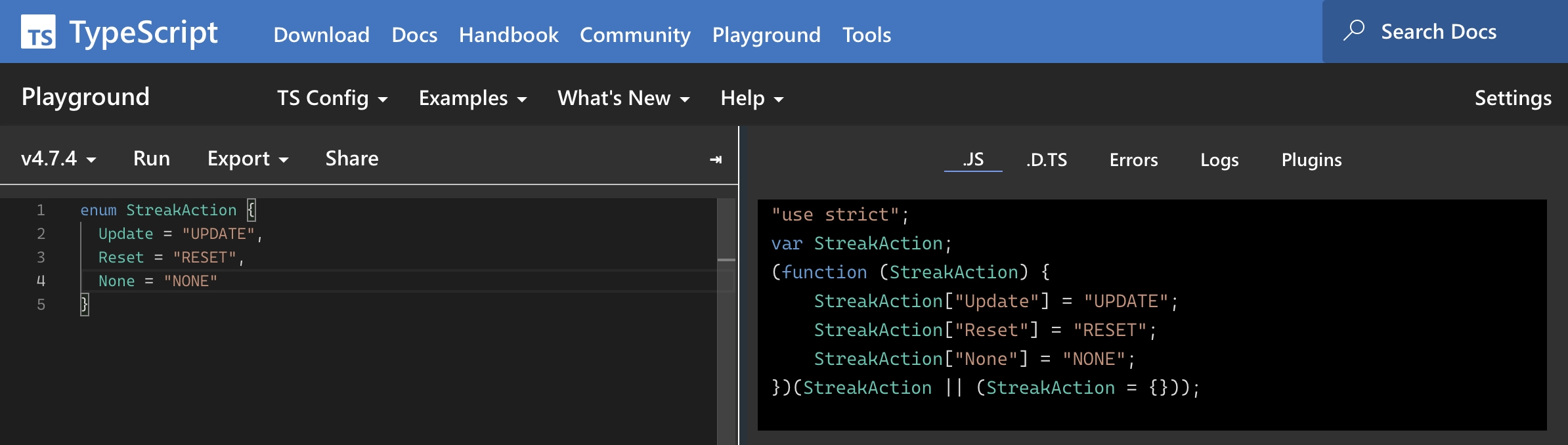 TypeScript Playground 1 - StreackAction